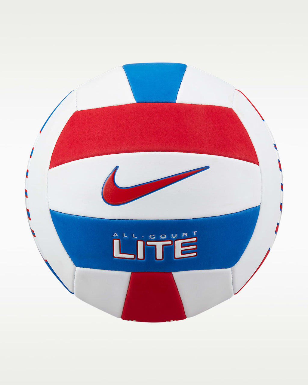 Pelota de vóleibol Nike All Court Lite blanca con franjas rojas y azules y logo Nike