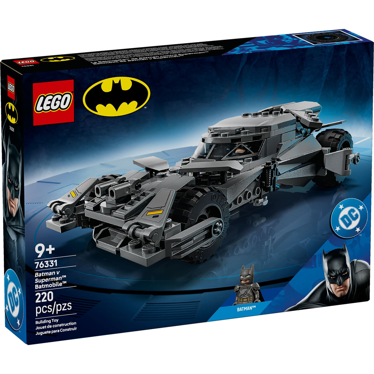 Caja del set LEGO DC 76331 Batimóvil de Batman v Superman de 220 piezas
