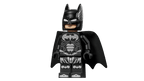 Minifigura LEGO de Batman con traje negro y gris y capa de tela
