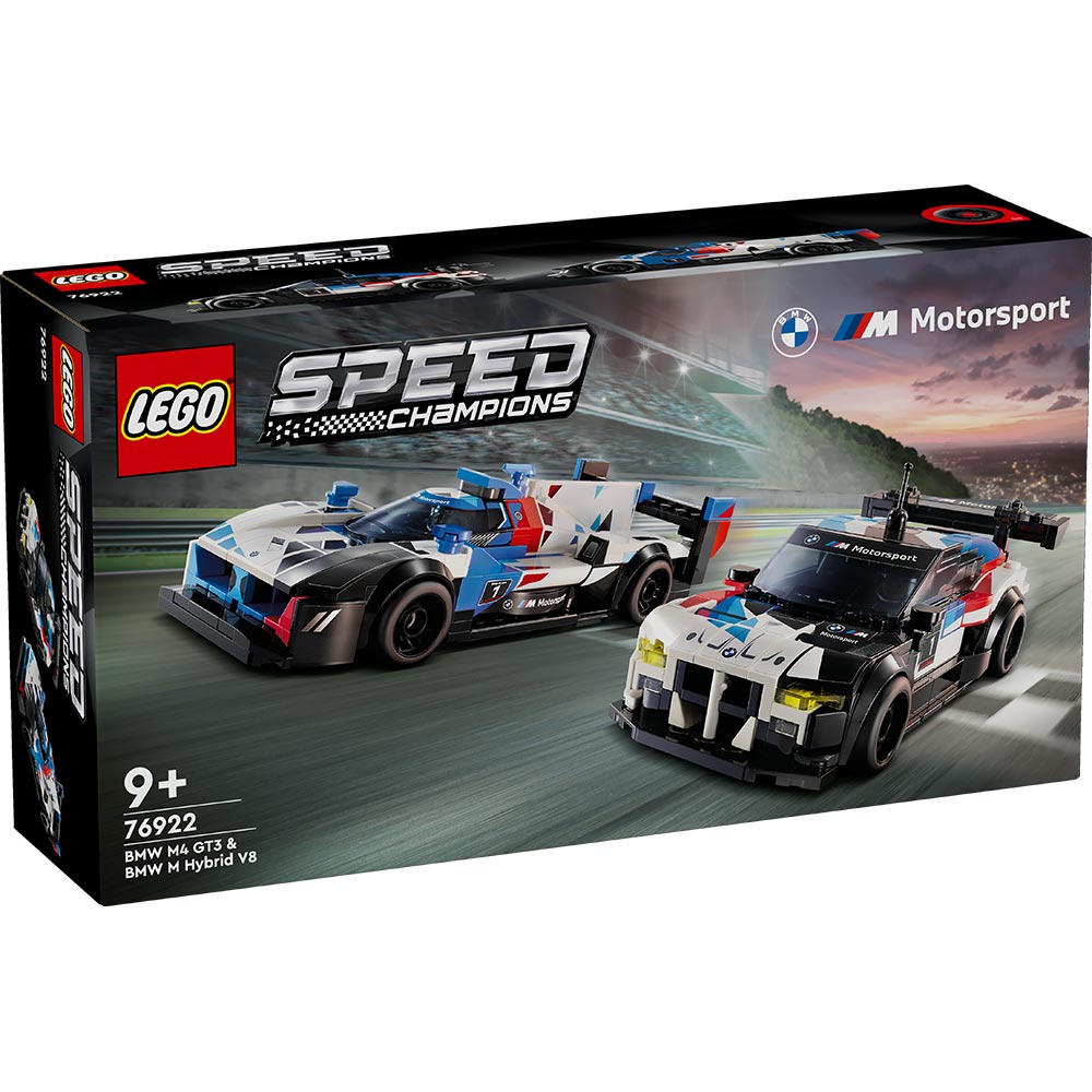 Caja LEGO Speed Champions 76922 con autos BMW M4 GT3 y BMW M Hybrid V8