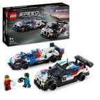 Set LEGO 76922 junto a su caja con los dos autos de carreras BMW