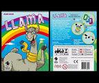 Frente y reverso de la caja del juego Llama con reglas y contenido