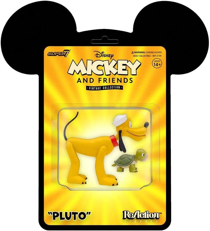 Pluto ReAction de Super7 en su blíster Mickey and Friends con forma de orejas de Mickey