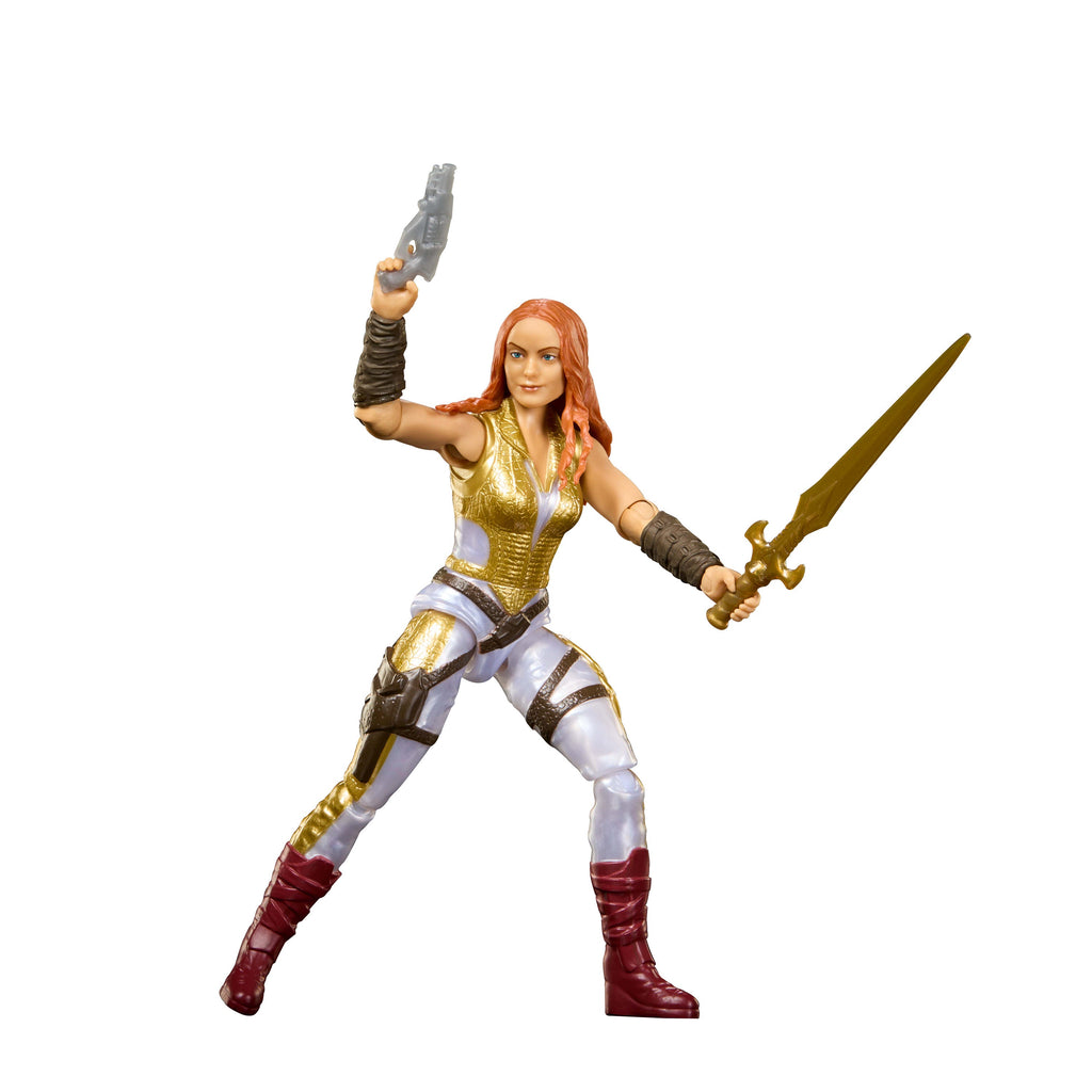 Teela empuñando espada y pistola
