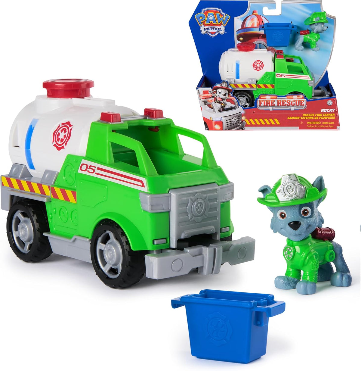 Paw Patrol Fire Rescue Camión Cisterna de Rocky con Figura – Spin Master