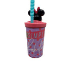 Vaso Minnie con bombilla y figura 3D, reverso con texto Simply Fabulous