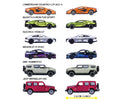 Modelos del surtido Majorette Deluxe Cars con sus nombres y largo de 7,5 cm