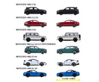 Lineup con nombres de los modelos Mercedes-AMG A 35, CLE 63, G 63, GLC 63, GT 63 y SL 63