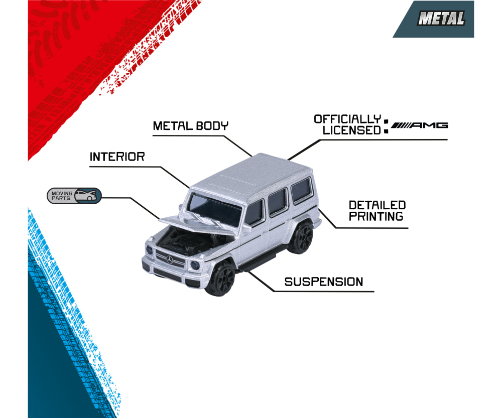 Detalles del Mercedes-AMG G 63 Majorette: carrocería de metal, interior y suspensión