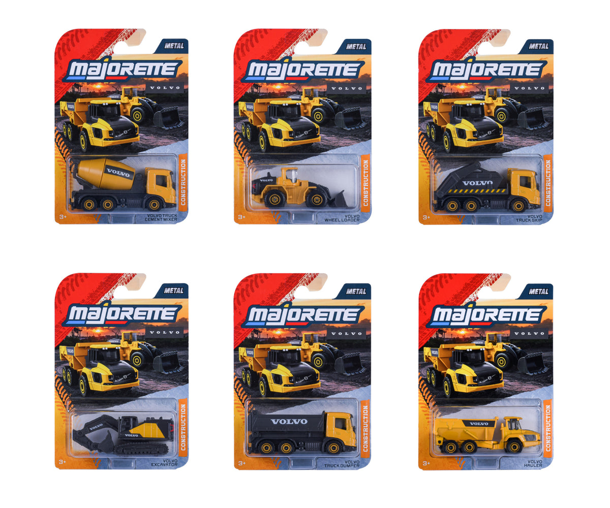 Seis blísteres Majorette Volvo Construction con cada modelo del surtido