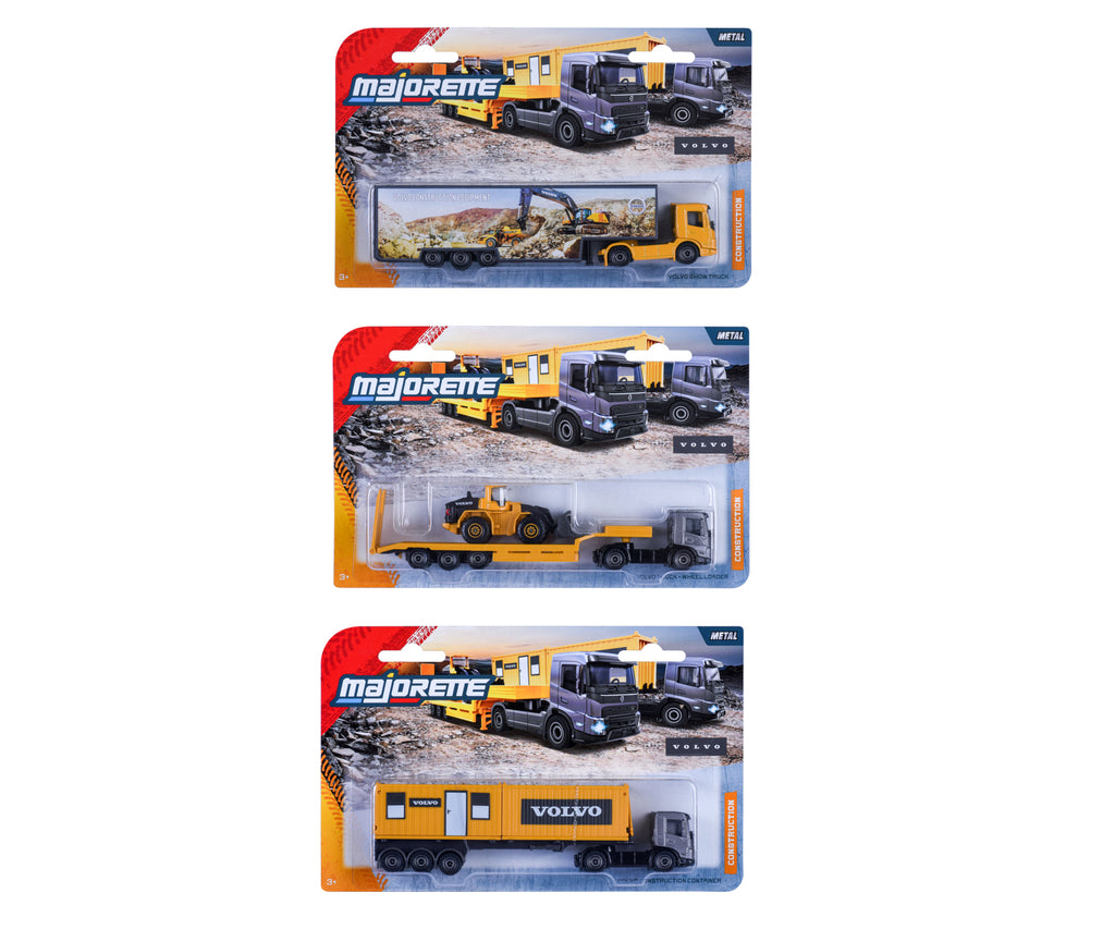 Empaques blíster de los 3 modelos Majorette Volvo Construction Transporter