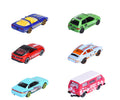 Los seis autos Majorette CastHeads Road Racer del surtido sobre fondo blanco