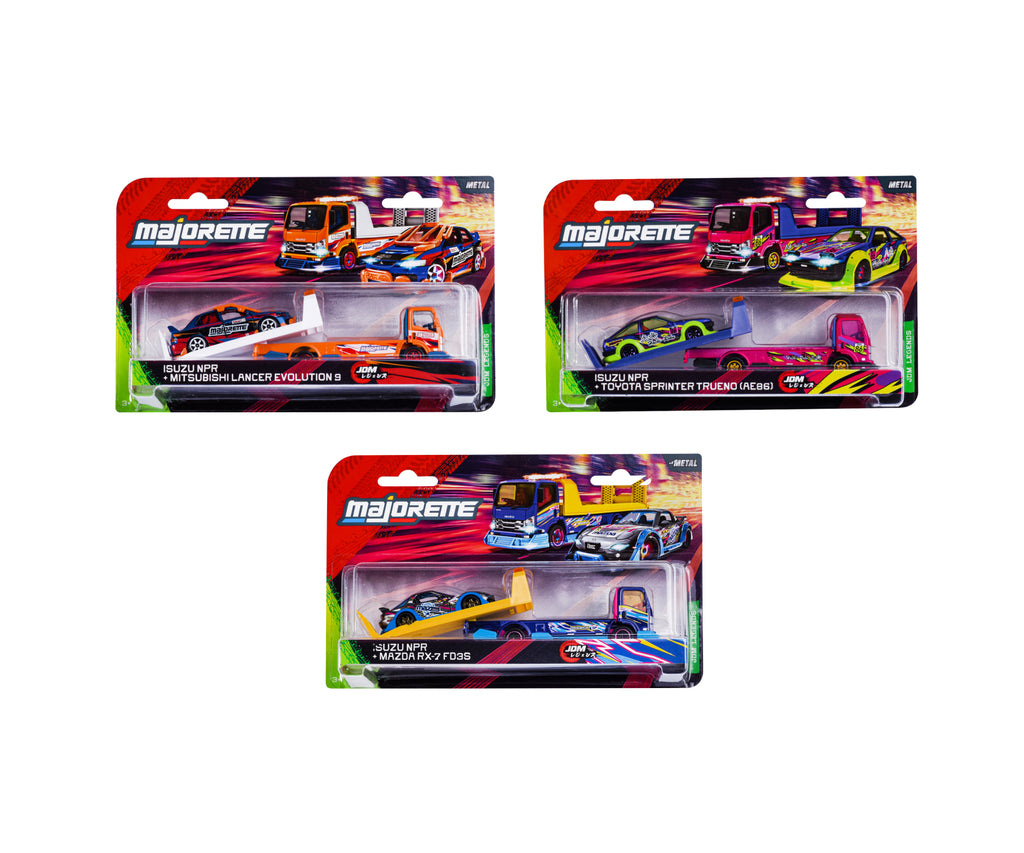 Empaques Majorette JDM Legends con Lancer Evolution 9, Sprinter Trueno AE86 y RX-7 FD3S