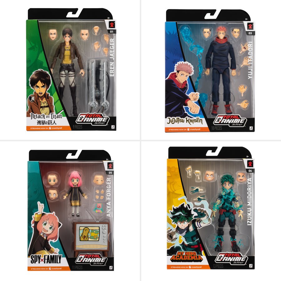 Cajas de figuras Total Anime de Eren, Itadori, Anya y Deku
