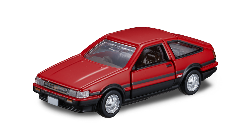 Auto Tomica Premium Toyota Corolla Levin rojo y negro, vista frontal en diagonal