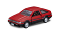 Auto Tomica Premium Toyota Corolla Levin rojo y negro, vista frontal en diagonal