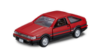 Auto Tomica Premium Toyota Corolla Levin rojo y negro, vista frontal en diagonal