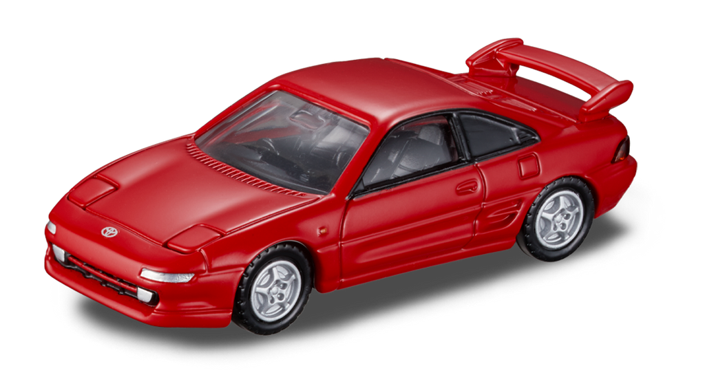 Auto Tomica Premium Toyota MR2 SW20 rojo con alerón trasero, vista frontal en diagonal