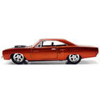Vista lateral del Plymouth Road Runner 1970 Jada 1:32 color cobre metálico