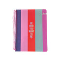 Cuaderno carta Mooving Fab con espiral y tapa de franjas de colores con la frase Be who you want to be