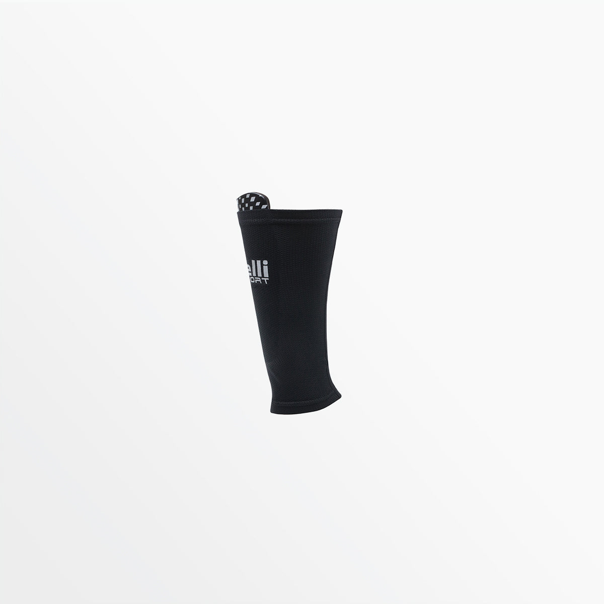 Manguito negro de canillera visto de lado con logo Capelli Sport