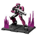 Elita-1 en pose de combate sobre una base con cristales