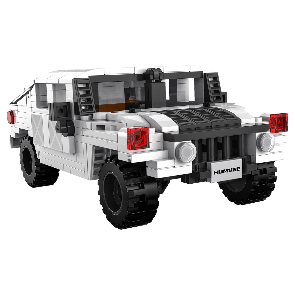 Vista trasera del Humvee CaDA armado con rueda y luces rojas