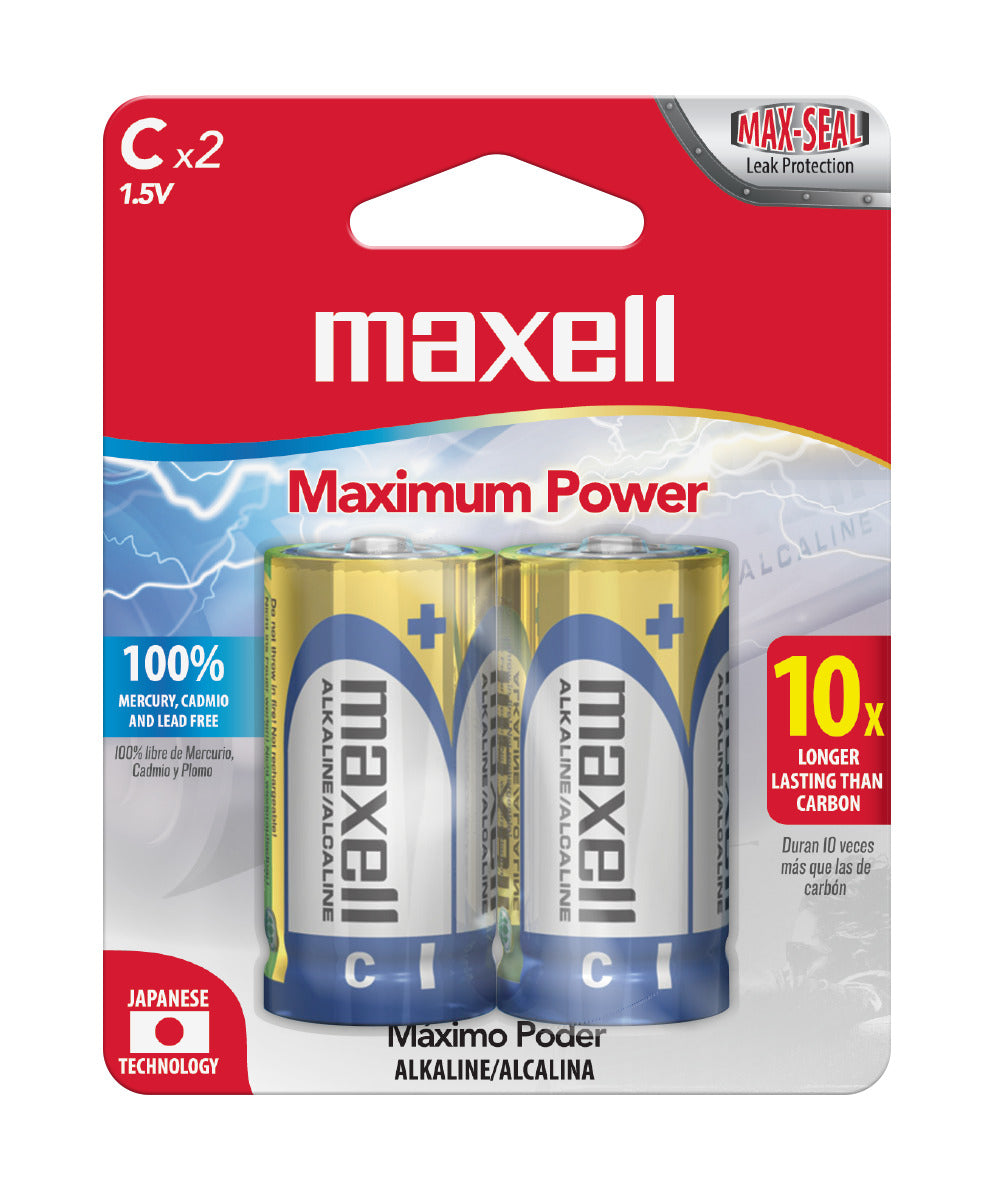 Blíster Maxell con 2 pilas alcalinas tipo C de 1,5 V