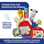 Guante Chicco con libro de tela ilustrado para contar granjero, ovejas y cerdos