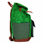 Mochila Minecraft verde, vista lateral con bolsillo
