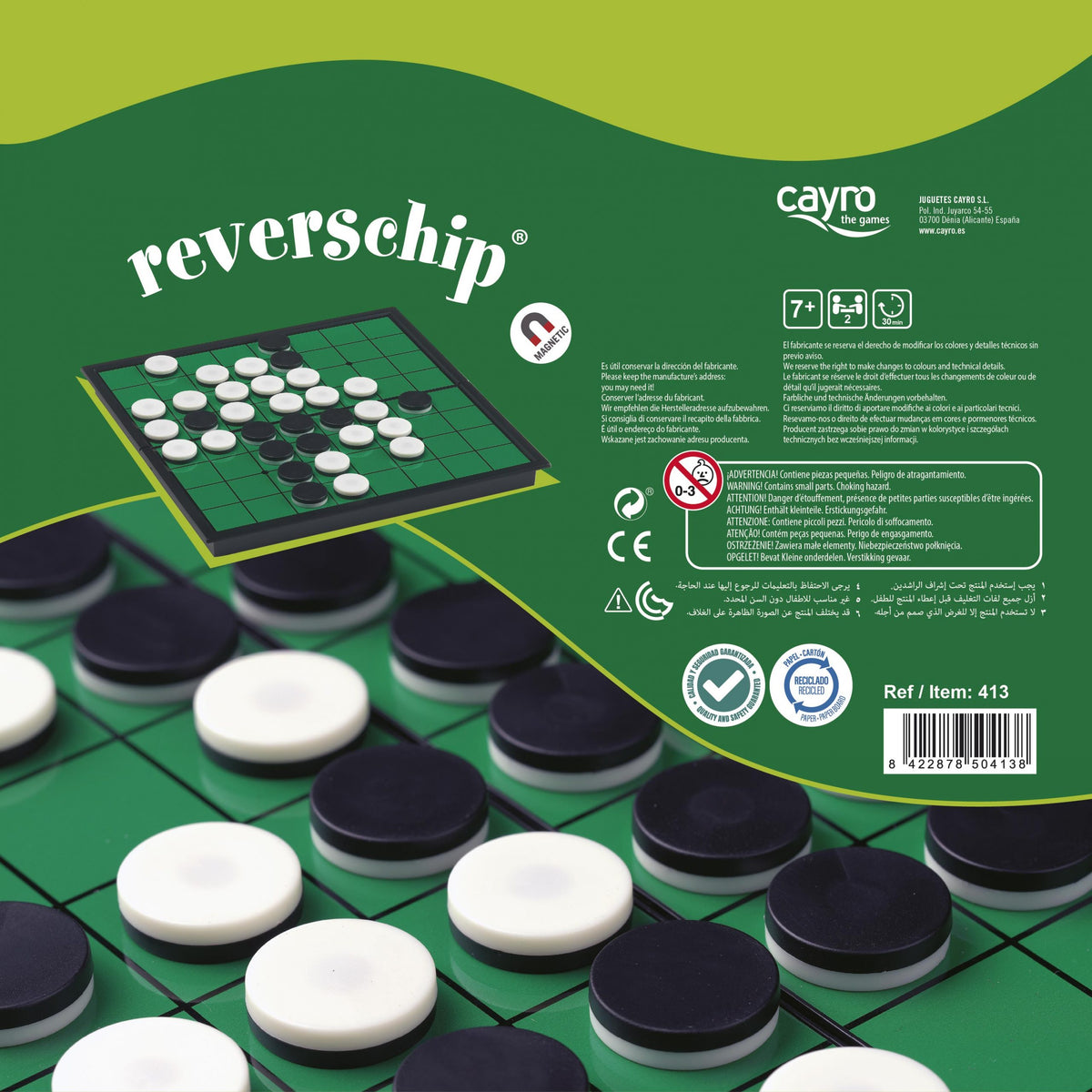 Reverso de la caja de Reverschip con datos del juego