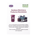 Lámina explicativa de residuos eléctricos y electrónicos con contenedor color burdeo