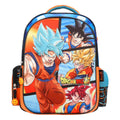 Mochila Dragon Ball Super azul con ilustraciones de Goku en distintas transformaciones