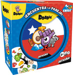 Caja del juego Dobble Chile de Asmodee con la bandera chilena y la mascota Dobble