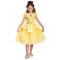 Niña con disfraz de Bella clásico, vestido amarillo de Princesas Disney, vista frontal