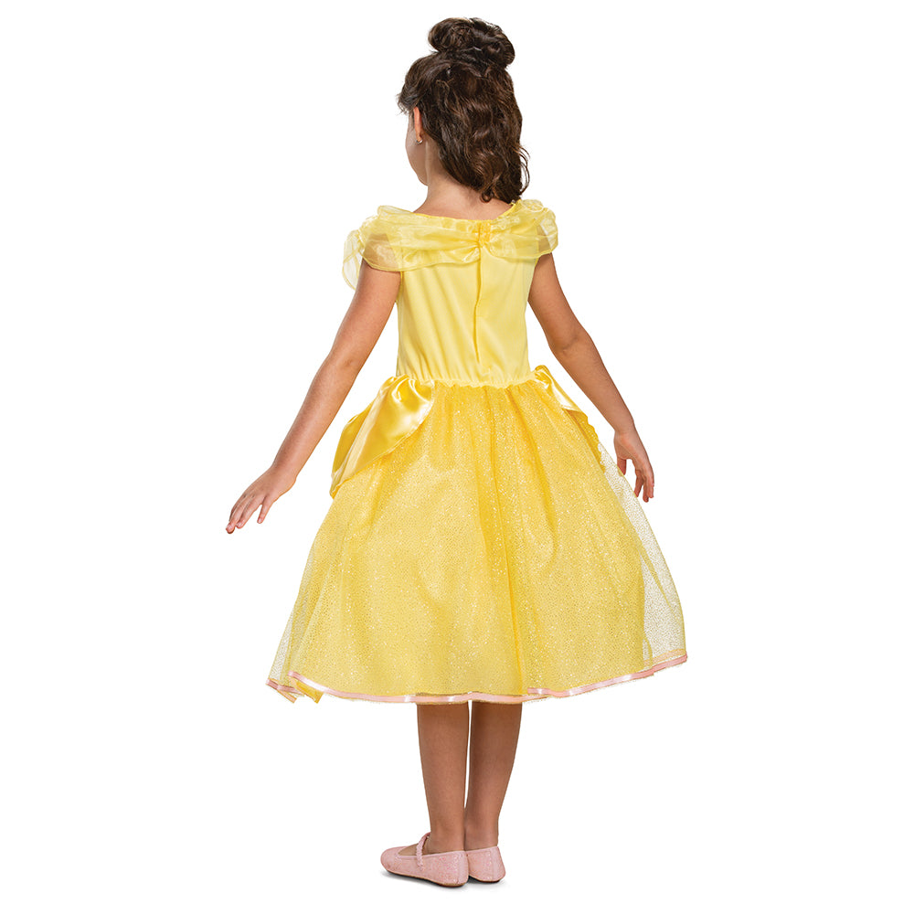 Disfraz de Bella clásico, vestido amarillo con tul, vista trasera