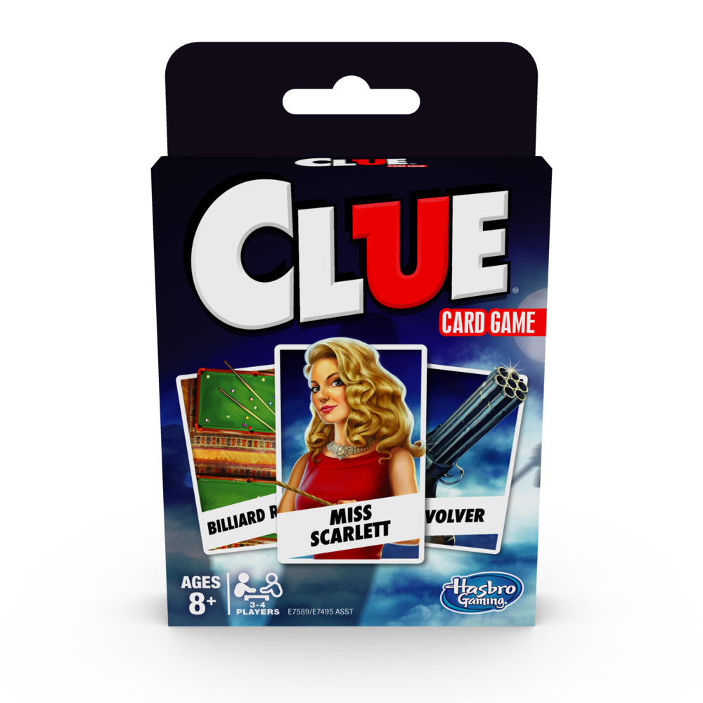 Caja del juego de cartas Clue de Hasbro Gaming con Miss Scarlett