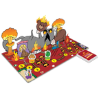 Tablero 3D de Exploding Kittens armado con fichas y mazo de cartas