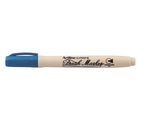 Plumón Artline Supreme Brush Marker con tapa azul rey y cuerpo color crema