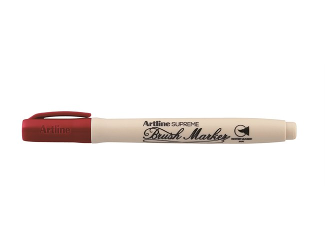 Plumón Artline Supreme Brush Marker con tapa rojo oscuro y cuerpo color crema