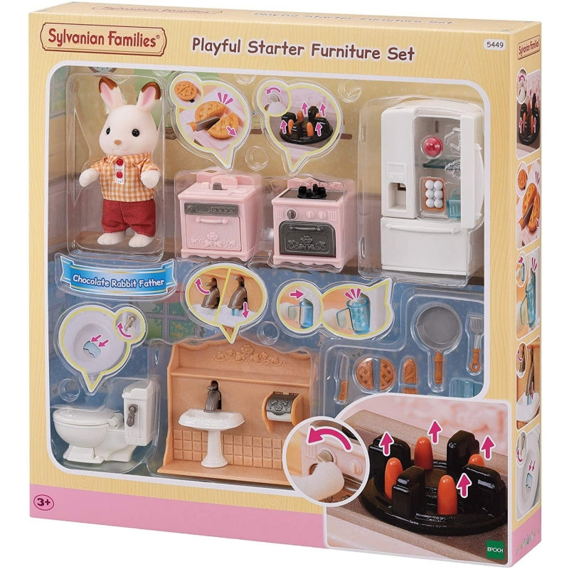 Caja del Playful Starter Furniture Set de Sylvanian Families con Papá Conejo Chocolate