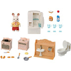 Contenido del set: conejo, refrigerador, cocinas, lavamanos, baño y accesorios