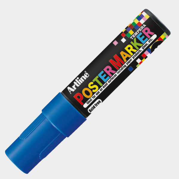 Marcador tempera Artline Poster Marker azul en diagonal sobre fondo gris