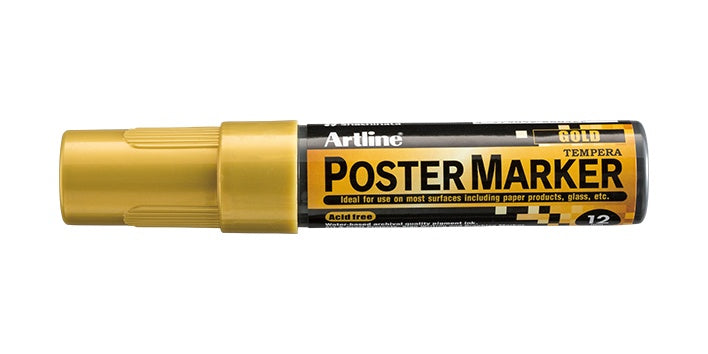 Marcador Artline Poster Marker 12 mm color dorado con punta biselada y tinta tipo témpera