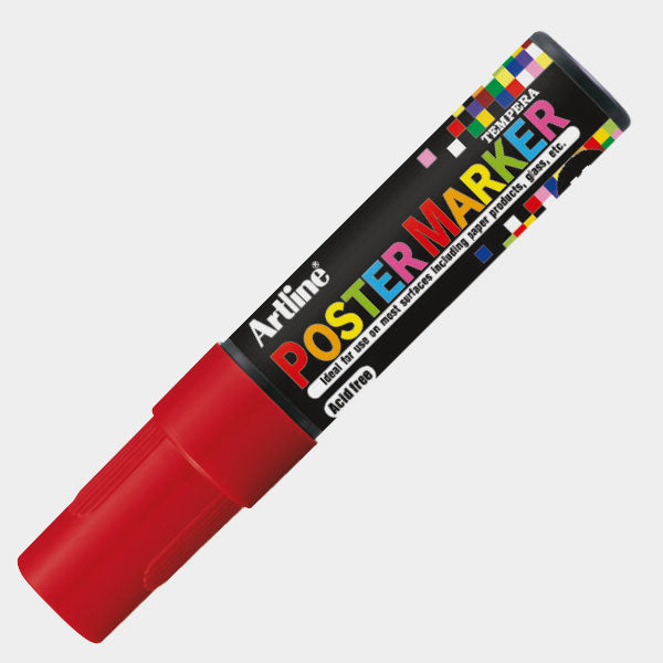 Marcador tempera Artline Poster Marker rojo en diagonal sobre fondo gris