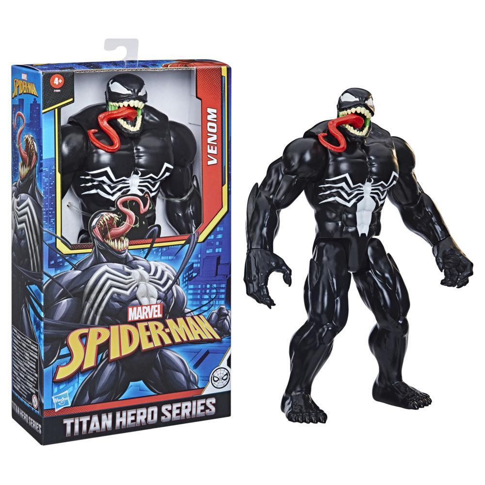 Figura Venom junto a su caja Spider-Man Titan Hero Series