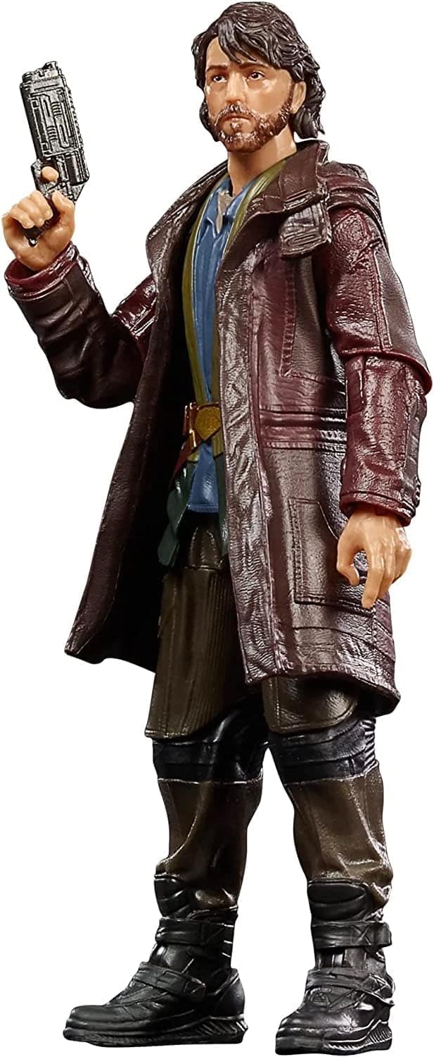 Figura articulada de Cassian Andor con abrigo marrón y bláster en la mano