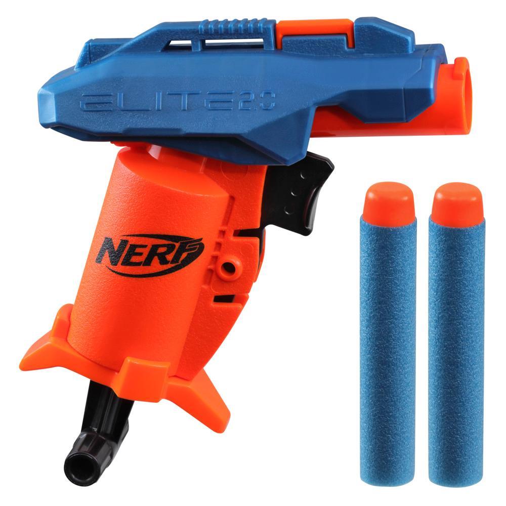 Lanzador Nerf Elite 2.0 Slash azul y naranja junto a 2 dardos Elite