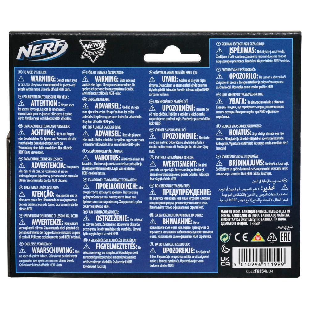Parte trasera del empaque Nerf Elite 2.0 Slash con advertencias