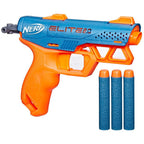 Lanzador Nerf Elite 2.0 Slyshot azul y naranja junto a 3 dardos Elite
